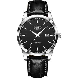 LIGE Orologio Vintage Uomo Elegante Analogico Quarzo Classico Wrist Watches For Men Impermeabile In Vera Pelle Pointer Luminoso Business Orologio Da Polso Uomo Con Data,Argento Nero