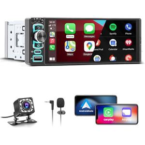 KMUTZY 6,28" Autoradio 1 DIN con Schermo,Car Radio con Wireless CarPlay Android Auto,Radio 1 Din Car Play Supporta Bluetooth,Mirror Link, Telecamera Posteriore,FM,EQ,Type-C,Mic,Touchscreen,Navigazione GPS