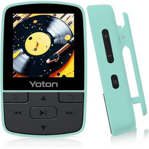 Yoton Lettore MP3 con Bluetooth 5.2, HiFi-Music, con clip sportiva, formato mini, pulsante del volume indipendente, radio FM, auricolari inclusi, Scheda SD non inclusa, Verde