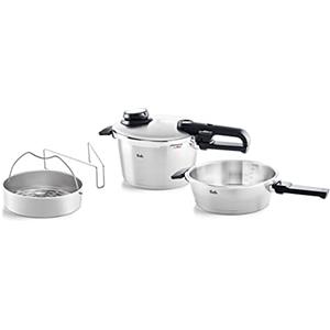 Fissler, Set da 4 pezzi con pentola a pressione Vitavit Premium 4.5 L, diametro 22 cm, con padella a cottura rapida 2.5 l , diametro 22 cm, con coperchio in metallo, per cottura a induzione