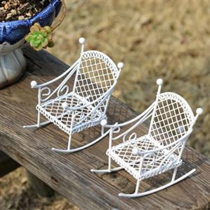 KARLOR Set di 2 mini sedie a dondolo in metallo, ornamenti in miniatura, decorazione da giardino, stile retrò, decorazione artistica in ferro per giardino fatato, scaffale, davanzale, decorazione da