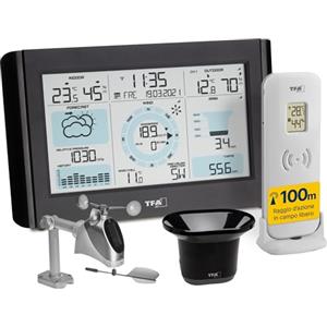 TFA Dostmann stazione meteo Weather Pro, 35.1161.01, con pluviometro, anemometro e sensore esterno, previsioni del tempo, radiocontrollata, temperatura e umidità, pressione atmosferica, nero
