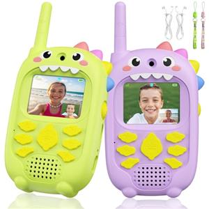 Wiorhix Video Walkie Talkie Bambini con Doppia Fotocamera, 2 Pezzi Walkie Talkie Ricaricabili, Lungo Raggio & 4 Effetti Vocali Giocattoli, Compleanni Regalo per Bambini & Bambine dai 3 ai 12 Anni