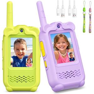 Wiorhix Video Walkie Talkie Bambini, 2 Pezzi Walkie Talkie Ricaricabili, Lungo Raggio & 4 Effetti Vocali Giocattoli, Compleanni Regalo per Bambini & Bambine dai 3 ai 12 Anni