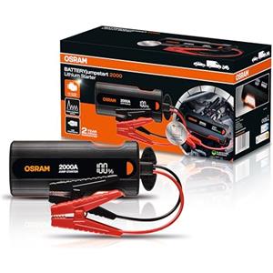 OSRAM BATTERYjumpstart 2000, avviatore di emergenza al litio 12V, 2000A, avviatore per batteria auto, power bank USB-C, per motori a benzina fino a 8L e motori diesel fino a 4L
