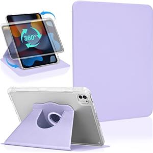 Koze Custodia Rotante per iPad Pro 11 pollici M5 2025 / M4 2024 (iPad Pro 11 6a/5a generazione) con portapenne, Cover Girevole a 360° Supporto Retro in Acrilico Trasparente Antiurto, Viola Lilla