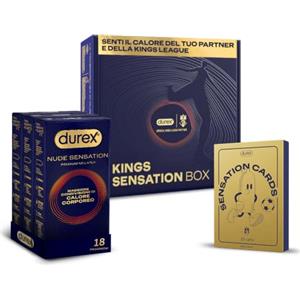 Durex Kings Sensation Box, limited edition: 18 Preservativi Nude Sensation in Nitrile, Senza Lattice, Ultrasottili e Extra Lubrificati, vestibilità Regular + 15 Sensation Cards di Durex e Kings League
