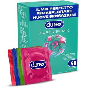 Durex Surprise Mix, Preservativi Assortiti, Profilattici Sottili e con Rilievi e Nervature, 40 Profilattici, Solo Online