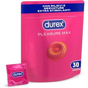 Durex Pleasuremax, Preservativi con Rilievi e Nervature, Formato Convenienza, Confezione Riciclabile Salvaspazio, 30 Profilattici