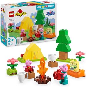 LEGO DUPLO Peppa Pig Gita in Campeggio con Papà - Giochi Montessori per Bambine e Bambini da 2 Anni - con Tenda, Canoa, Falò e 2 Personaggi - Sviluppo Motricità Fine e Abbinamento dei Colori - 10452