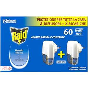 Raid Liquido Elettrico, Antizanzare da Interno, Inodore, 2 Basi + 2 Ric.