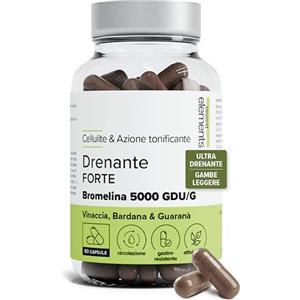 BEYOND ELEMENTS Drenante Forte - Bromelina 5000 GDU/g - Vinacce, Guaranà e Barbané - Drenaggio e Gambe Leggere - Cellulite e Rassodamento - 60 Capsule gastroresistenti - Vegano - Prodotto in Francia - Beyond Elements