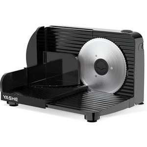 YASHE Affettatrice Elettrica Pieghevole 180W, Lama Inox 17 cm, Spessore Regolabile 0-15 mm, Compatta e Salvaspazio, Ideale per Carne, Formaggio, Pane e Verdure, Nera