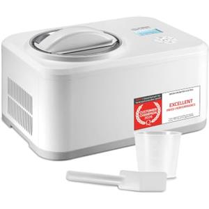 TZS First Austria - Gelatiera 1,5L - 120W - 4-in-1 Macchina per Gelato e Yogurtiera con Riscaldamento - Autorefrigerante - Cestello Inox Estraibile - Bianco