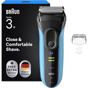 Braun Serie 3 Rasoio Elettrico Barba Proskin, 3040s Nero e Blu Notte | Regolabarba Uomo Impermeabile, Ricaricabile, Rifinitore di Precisione, Accessori Inclusi, Idea Regalo
