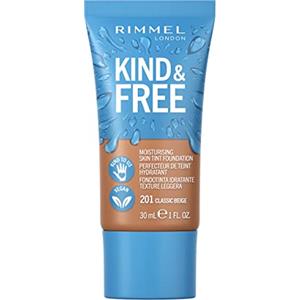 Rimmel London, Fondotinta Liquido Idratante KIND & FREE, con Vitamine E, B5 e Aloe Vera, Cruelty-Free e Vegano, Tonalità 201 Classic Beige, 30 ml