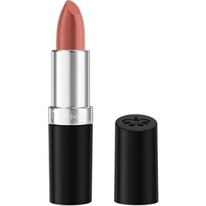 Rimmel London Rimmel Lasting Finish Satin Lipstick | Rossetto con burro di aloe, idratazione immediata con olio di frutto della passione ed estratto di camomilla-cetriolo, vegano