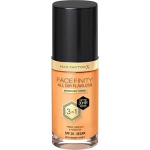 Max Factor Fondotinta Facefinity All Day Flawless - Correttore, Fondotinta liquido e primer viso 3-in-1, Formula vegan, Copertura modulabile, Tenuta fino a 30 ore, SPF20 - W78 Warm Honey, 30 ml
