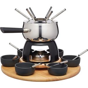 Artesa Artesà Set per Fonduta con Piatto Girevole Lazy Susan, Pentola per Fonduta in Acciaio Inossidabile con Bruciatore, Pentole per Tuffi e Utensili, Set di 22 Pezzi, Nero