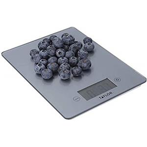Taylor Pro Bilancia da Cucina Digitale con Design Ultrasottile, Compatta, Standard Professionale, Funzione Tara ad Alta Precisione, Vetro Color Grigio Peltro, Portata Massima 5 kg