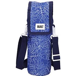 BUILT Borsa Termica per Bottiglia con Tracolla a Strappo, 100% Poliestere con Fodera per Alimenti in PEVA, Design 'Abundance', Blu Navy, 9 cm x 11 cm x 25 cm