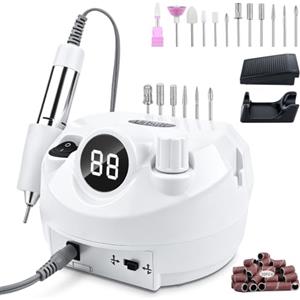 Urbuti Lima elettrica per unghie in gel con controllo a pedicure, 45000 giri/min, fresa professionale con base multifunzionale, set manicure pedicure con display digitale (bianco)
