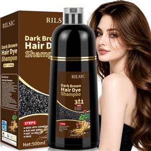 RILSIC Shampoo Colorante Castano Scuro Donna Uomo,Shampoo Colorante Bianchi | Dark Brown Hair Dye Shampoo 3 in 1, Tintura per Capelli Bianchi Istantaneo, Colore e Duratura, Tinta Capelli per Uomini Donne