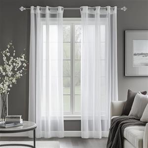 Deconovo - Tenda con occhielli, effetto lino, trasparente, in voile, 240x140 cm (altezza x larghezza), colore bianco, set da 2 pezzi