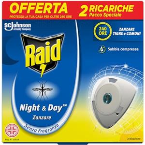 Raid Night & Day, Antizanzare da Interno Sabbia Compressa, Inodore, 2 Ric.