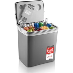 TZS First Austria - Frigo Portatile Elettrico 32L - Tripla Alimentazione con USB-C PD 3.0 - Raffreddamento e Riscaldamento - 12V/230V/USB-C - Minibar - Grigio