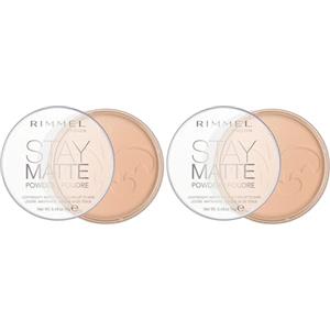Rimmel London Cipria Compatta Stay Matte, Polvere Opacizzante a Lunga Tenuta per Pelli Grasse e Miste, 005 Silky Beige- 14 g (Confezione da 2)