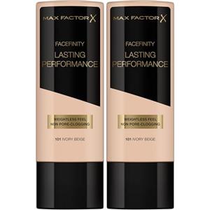 Max Factor - Fondotinta Liquido Lasting Performance - Alta Coprenza, Finish Matte e Lunga Durata - 101 Ivory Beige - 35 ml (Confezione da 2)
