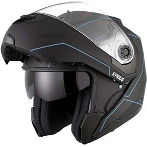 EOLE casco modulare SYRIUS Nero & Blu - omologato ECE R 22.06 - Taglia L (59-60 cm) - Calotta in ABS