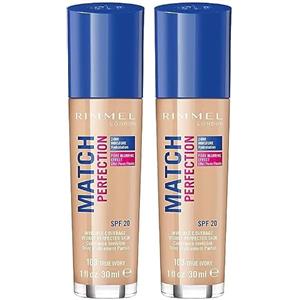 Rimmel London Match Perfection Foundation - Fondotinta Liquido Pelle Perfetta e Levigata No Effetto Maschera a Lunga Tenuta con SPF 20-103 True Ivory - 30 ml (Confezione da 2)