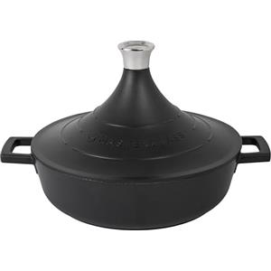 Master Class MasterClass - Tajine in alluminio pressofuso con coperchio a cono auto-irrorante, antiaderente, da 4 l, rotonda, per piano cottura anche a induzione e forno, adatta a lavastoviglie, 28 cm, nero
