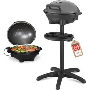 TZS First Austria - Barbecue elettrico 2 in 1 da tavolo & terra 2400W - BBQ con piedistallo per balcone e terrazza con coperchio e ripiano - Grill a sfera con termometro e vassoio raccogligrasso