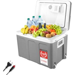 TZS First Austria - Frigorifero portatile 45L elettrico 12V 230V presa per auto e standard - Frigo termoelettrico raffredda e riscalda - Coolbox con ruote - Per campeggio, festival, viaggi - Grigio