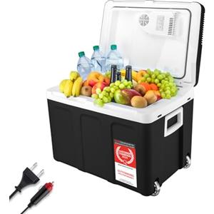 TZS First Austria - Frigorifero portatile 45L elettrico 12V 230V presa per auto e standard - Frigo termoelettrico raffredda e riscalda - Coolbox con ruote - Per campeggio, festival, viaggi - Nero