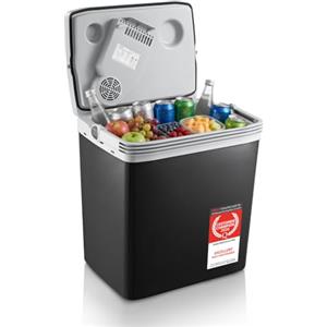 TZS First Austria - Frigo Portatile Elettrico 32L - Tripla Alimentazione con USB-C PD 3.0 - Raffreddamento e Riscaldamento - 12V/230V/USB-C - Minibar - Nero/Grigio
