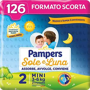 Pampers Sole e Luna Mini, 126 Pannolini, Taglia 2 (3-6 kg)