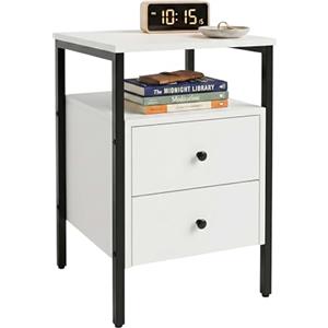 Relaxdays Comodino 2 cassetti, ripiani aperti, bianco/nero
