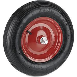Relaxdays Ruote Carriola 4.80 4.00-8, da Gonfiare, Cerchione in Acciaio e ASSE, Penumatico, Ruotino Carrello, Nero Rosso