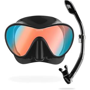 CRESSI F1 Combo Set - Combo Set Maschera Frameless F1 & Snorkel Dry per Immersioni e Snorkeling, Nero Lente Blu Ultravision, Taglia Unica, Unisex