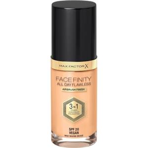 Max Factor Fondotinta Facefinity All Day Flawless - Correttore, Fondotinta liquido e primer viso 3-in-1, Formula vegan, Copertura modulabile, Tenuta fino a 30 ore, SPF20 - W62 Warm Beige, 30 ml