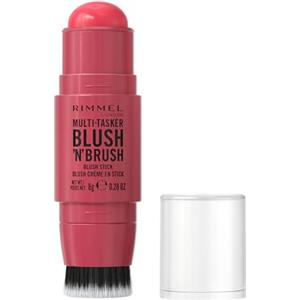 Rimmel London Multi-Tasker Blush'N'Brush Stick, colore modulabile, resistente all'acqua, pennello integrato, scorre facilmente, 8g, 150 CHERRY ON POINT