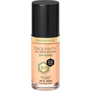 Max Factor Fondotinta Facefinity All Day Flawless - Correttore, Fondotinta liquido e primer viso 3-in-1, Formula vegan, Copertura modulabile, Tenuta fino a 30 ore, SPF20 - W33 Crystal Beige, 30 ml