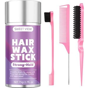 SWEET VIEW Bastoncino di cera per capelli e spazzola per capelli Slick Back per capelli sfibrati, capelli crespi, coda di cavallo, chignon, accessori per lo styling per ragazze e bambini.i