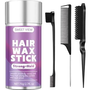 SWEET VIEW Bastoncino di cera per capelli e spazzola per capelli per lisciare i capelli volanti, coda di cavallo elegante, chignon, accessorio per capelli per donna, ragazze, bambini