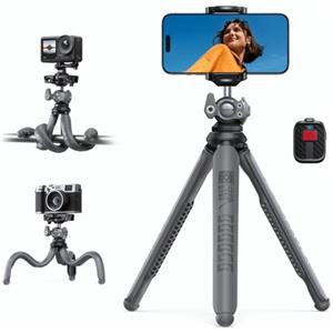 Lamicall Mini Treppiede Smartphone Flessibile - [3 in 1] Treppiede Fotocamera Portatile con Telecomando Senza Fili, 360° Rotazione, Treppiede con Vite 1/4" per iPhone/Android/Fotocamera/GoPro, Grigio