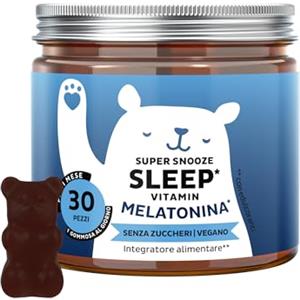 Bears with Benefits Super Snooze Sleep Vitamin - 1mg Melatonina - Integratore Sonno - Gummies con Melatonina - Altamente dosate con Vitamina B6 - 30 pezzi (1 mese) - Senza zucchero, Vegane - Bears with Benefits